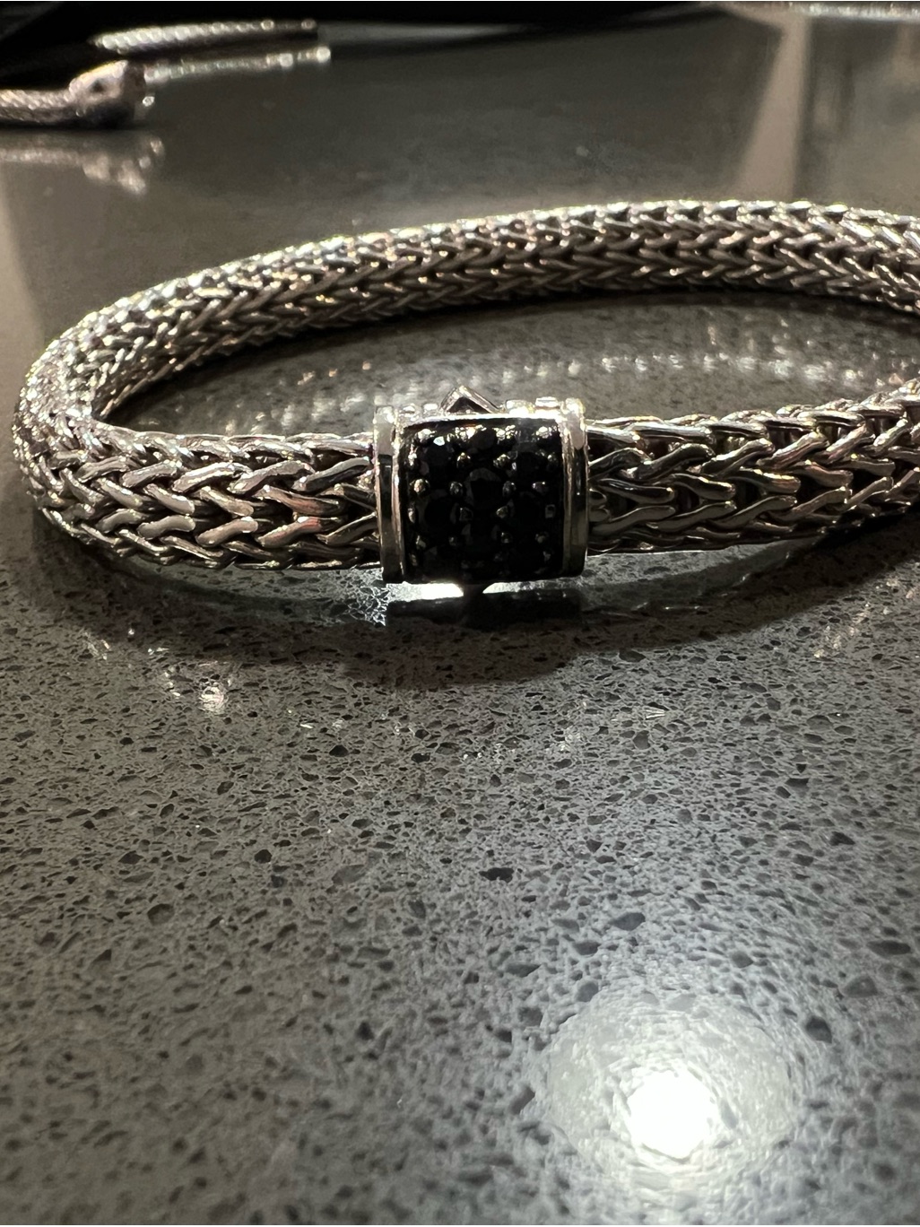 John Hardy Sterling Silver Woven Bracelet With Black Sapphire Accented Clasp